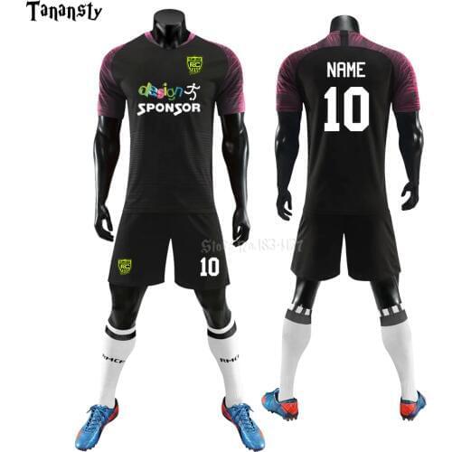 Black Soccer Jerseys Adult Football Jerseys Men Blank Sport Suits Team Training Uniform Sets Kits 2019 New Blue