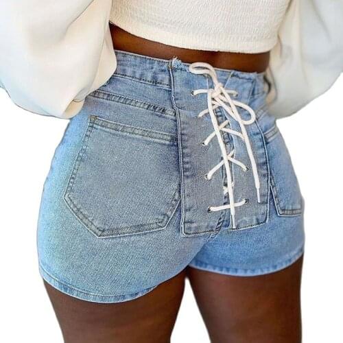 Streetwear Womens Ultra Short Hot Pants Sexy High Waist Bandage Buttocks Jeans Elastic Shorts
