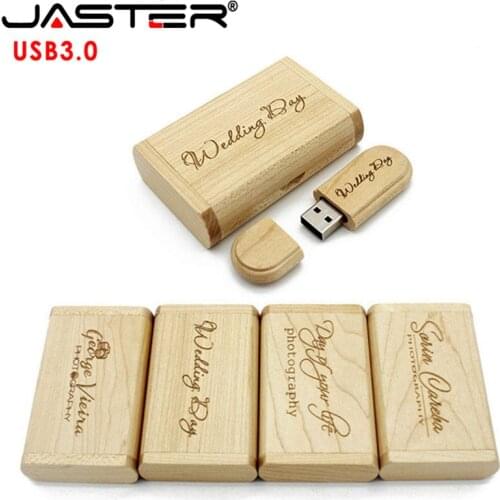 USB 3.0 (over 1 PCS free LOGO) Wooden usb + wedding gift Box pendrive 16GB 32GB 64GB usb Flash Drive usb Stick wedding Gift