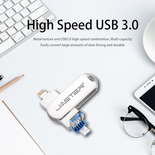 JASTER Pen Drive Lightning Otg Usb Flash Drive 3.0 para Iphone ipad Android 16gb 32gb 64gb 128gb 256gb Pendrive 3 in1