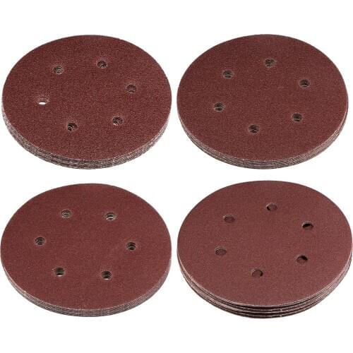Uxcell 40pcs 6 Inch 6 Hole Hook and Loop Sanding Discs Set 40/60/80/100 Grit Aluminum Oxide Sandpaper