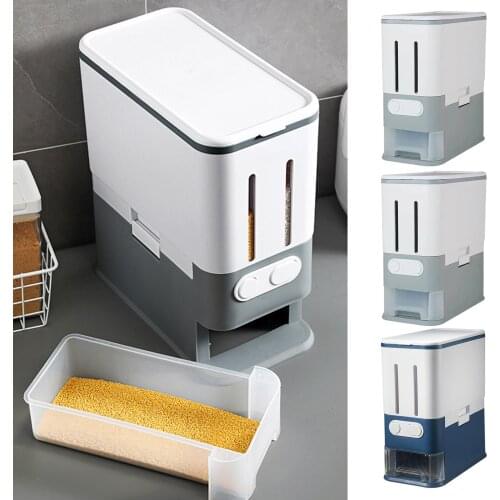 10KG Auto Sealed Rice Bucket Dispenser Storage Box Moisture Proof Grain Flour