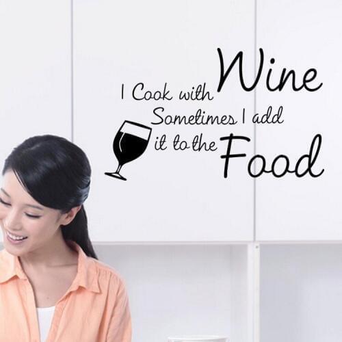 I COOK WITH WINE Vinyl Wall Decal Kitchen Quotes Diy Art Mural Removable Wall Stickers Home Decor