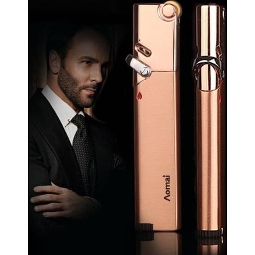 Back Ridge Switch Fixed Fire Boutique Creative Ultra Thin Long Grinding Wheel Direct Punching Lighters Butane Gas Lighter