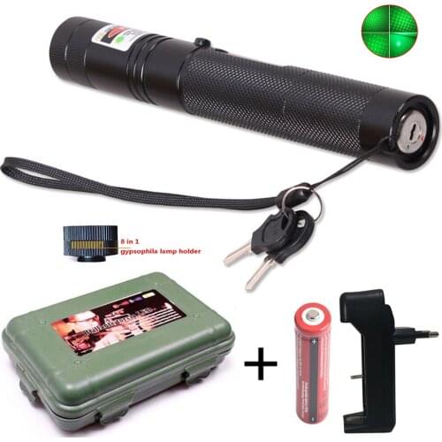 Green laser sight 5mw high-power laser equipment 303 super far radiation adjustable focus laser head with 18650 battery/charger