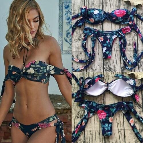 Ladies swimsuits split bikiny set women 2018push up swimsuit plus size bikini blue bandage bikini sexy modest swimwear for girls