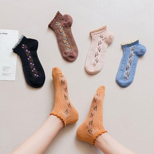 Women Socks New Fashion Ankle Retro Socks Floral Girls Printed Cotton Women Fashion Lace Socks Ankle Girl Short Socks Casual