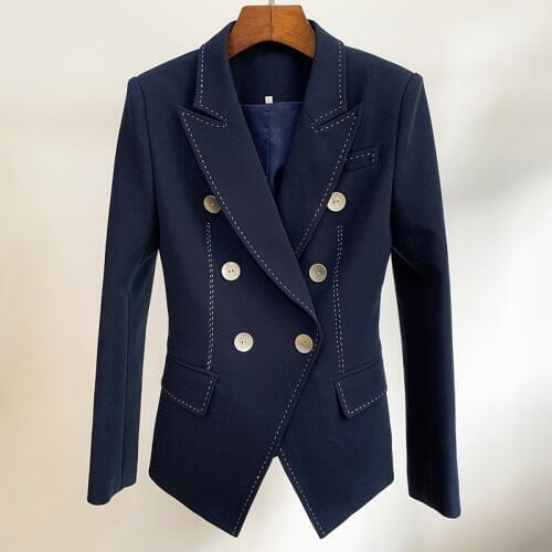 HIGH QUALITY 2021 Designer Blazer Womens Double Breasted Shell Buttons Contrast Top stitching Casual Blazer Jacket