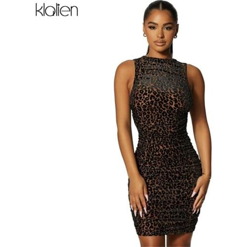 KLALIEN Sexy Hollow Out Sleeveless O Neck Mini Bodycon Dresses New 2021 Y2K Office Lady Street Club Night Slim Dresses Women