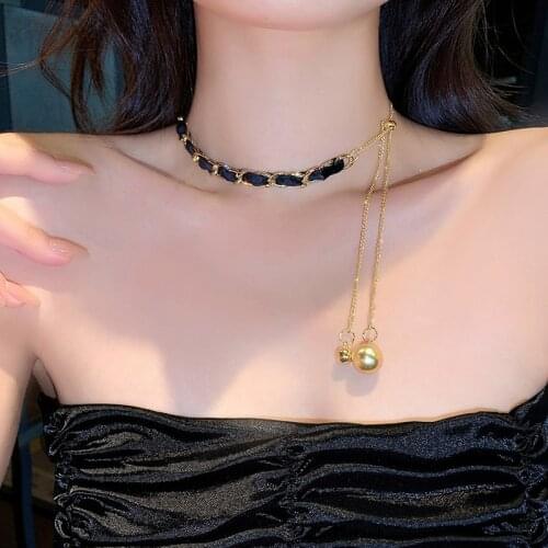 2021 New Long Tassel Metal Ball Modelling Pendant Necklaces Fashion Contracted Temperament Weaving Joker Women Necklaces Jewelry