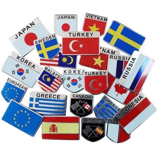 1 pcs car sticker aluminum flag car sticker flag shield sticker 3D car sticker top car decoration multinational flag