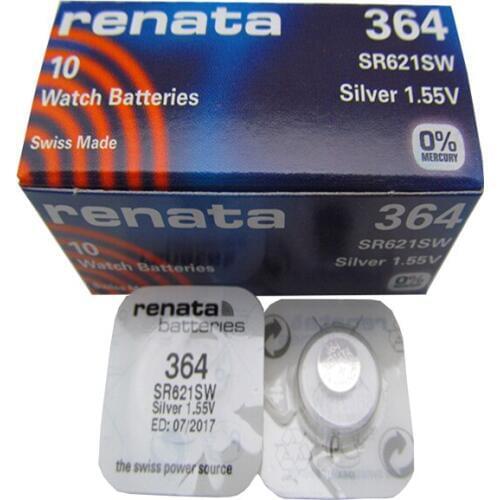 10pcs/lot 100% Renata Brand Swiss 364 1.55V Battery Silver Oxide 364 SR621SW Watch Batteries