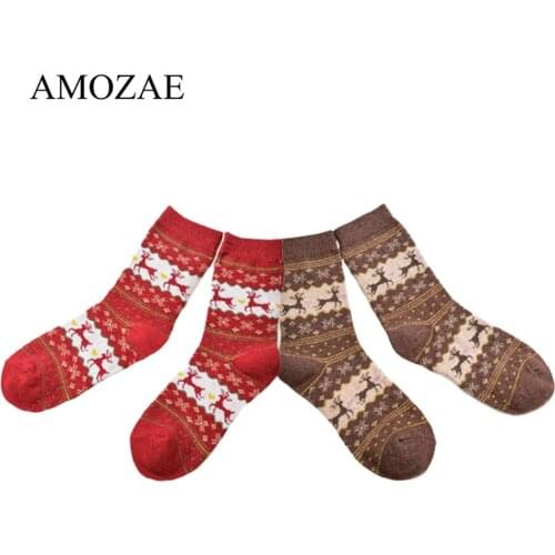 2Pairs/lot Winter Women Socks Keep Warm Christmas Gift Mid-calf Socks Snowflake Deer Comfortable Soft Sokken Calcetines Mujer