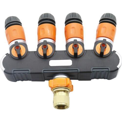 4-ways Splitters Valve with Brass Quick connector, 1/2 Inch hose Quick connector kit Outdoor Garden Tap Hose Connector 1 Set