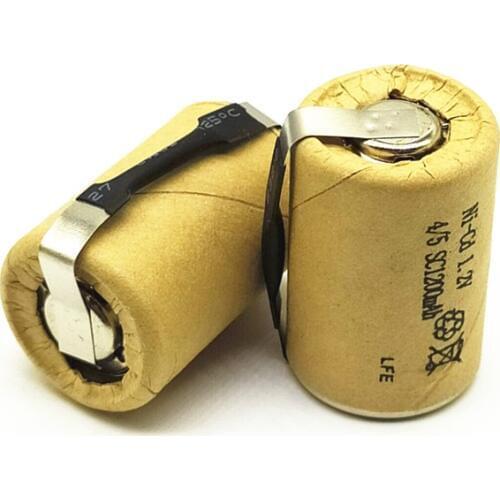 1 or 2PCS 4/5SC 1.2V rechargeable battery 1200mAh 4/5 SC Sub C Ni-CD cell with welding tabs for electric drill screwdriver