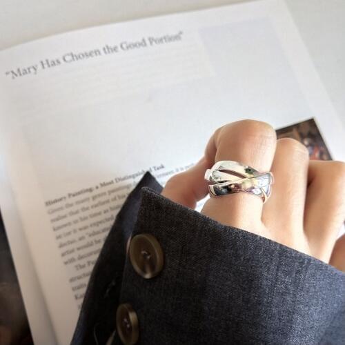 Authentic S925 Sterling Silver Fine Jewelry 3-Rins Interlocked Geometric Rounded Band LONG rings J303