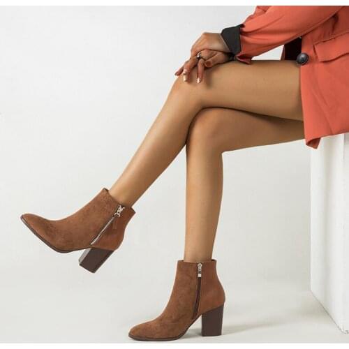 Autumn Winter Boots women Camel Ankle Boots For Women Thick Heel Zipper Ladies Shoes Boots Bota Feminina