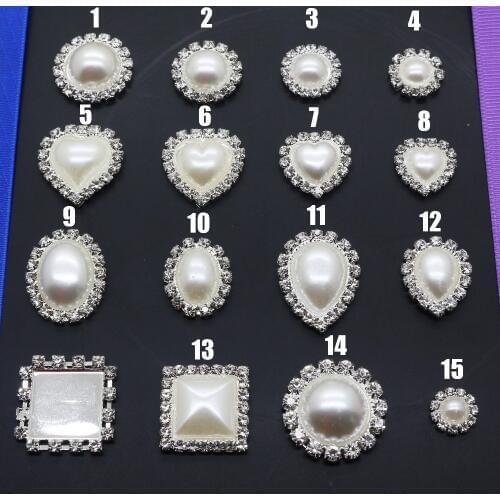 Hot sales10pc White pearls rhinestones buttons metal wedding Invitations decorate button trinket hair flower center scrapbooking