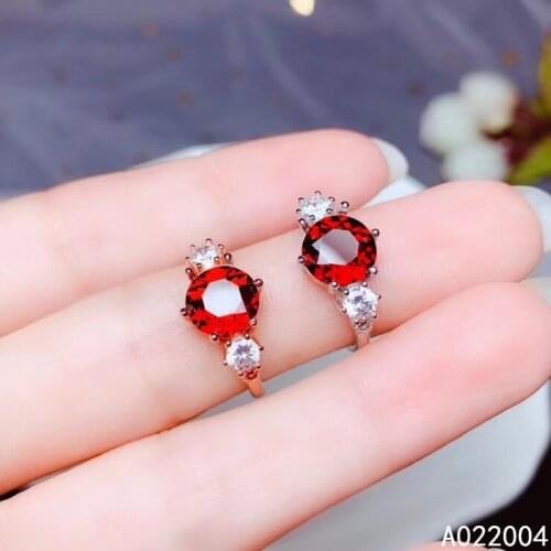 KJJEAXCMY fine jewelry 925 sterling silver inlaid natural gemstone Garnet new Female ring elegant Support Detection