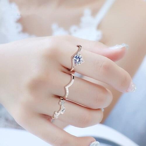 3 pieces / set crystal ring new AAA zircon ring fashion rhinestone ring engagement wedding Crown jewelry 2020 new products