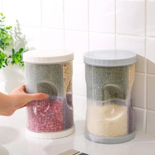 4 Grids Food Storage Container Rotating Box Dry Food Cereal Dispenser Case Flour Grain Storage Bottle Jar Kitchen Storage