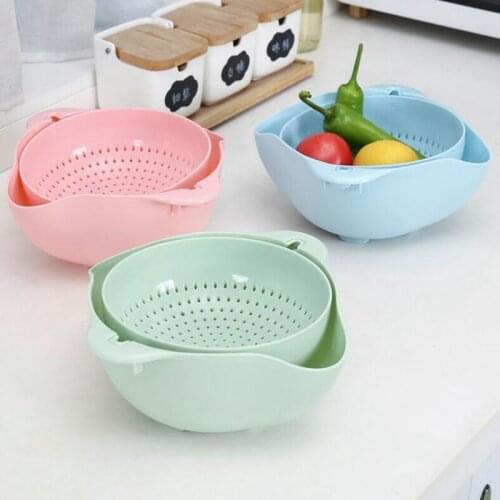 Kitchen Double Drain Basket Bowl Washing Storage Basket Strainers Bowls Drainer Vegetable Cleaning Colander Tool