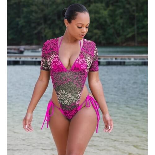 3 Piece Swimsuit Short Sleeve Swimwear for Woman Bathing Suit Beachwear Padded Bikini Set String Tie Ladies Holiday Swim Wear