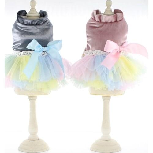Cute Puppy Princess Dress Pet Dog Clothes Comfortable Autumn Winter Color Lace Bow Skirt for Schnauzer Chihuahua Party Wedding