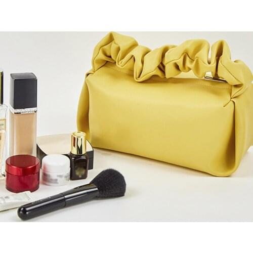 Multi-purpose Leather folds Handbag Stain-proof PVC Cloud Cosmetic Bag with Zipper Design Simple Solid Color Toting Cloud Bags