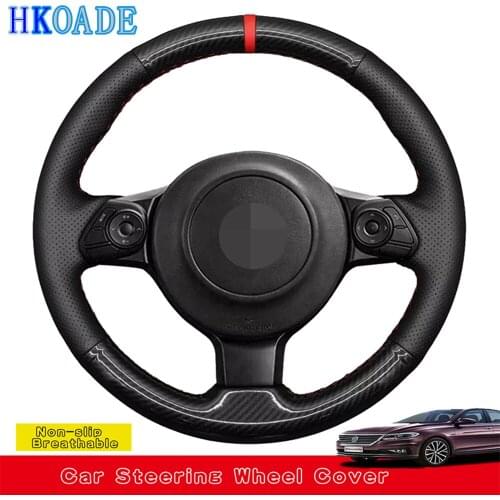DIY Hand-stitched Black Genuine Leather Car Steering Wheel Cover For Toyota 86 2016-2019 Yaris 2016-2019 Subaru BRZ 2016-2019