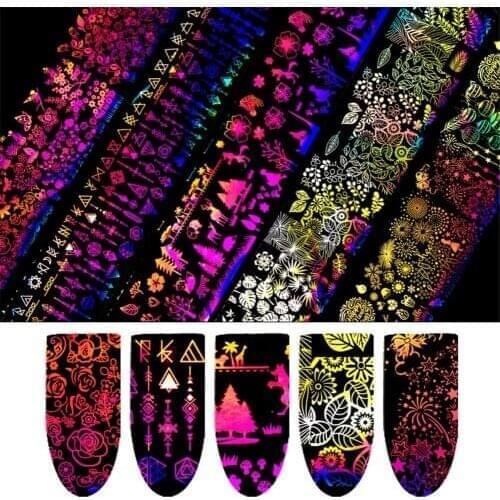 10Pcs Fashion Multicolor Flower Cats Wolf Starry Sky Nail Stickers Decals Nail Art Beauty Tools