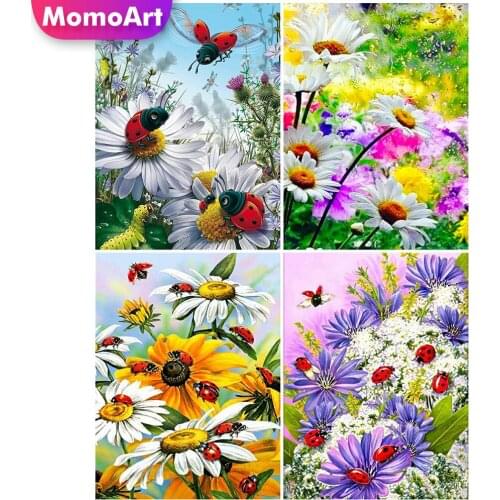 MomoArt Diamond Embroidery Flowers Cross Stitch Kits Diamond Painting Daisy Picture Rhinestones Mosaic Needlework Decor For Home