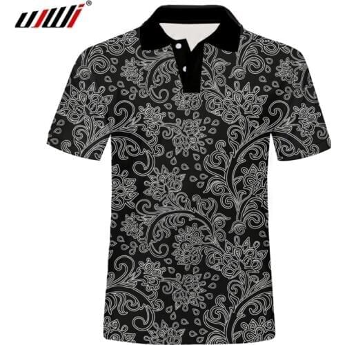 UJWI Black white pattern Design Polo Shirts Men 3D Print Tees Tops Shirts Male Casual Short Sleeve Men Polo Customize