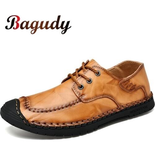 Hot Sale Leather Men Flats Shoes Hand Sewing Men Oxfords Zapatos Hombres Trendy Men Leather Lace Up Shoes High Quality Moccasins