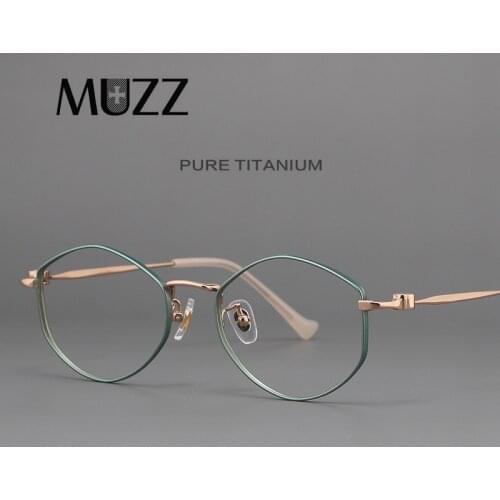 MUZZ Pure Titanium Men Glasses Frames Women Ultralight Polygon Myopia Rhombus Optical Prescription Eyeglasses New Female Eyewear