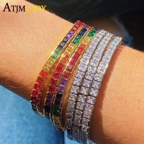 Iced Out 1 Row cz tennis chain Hip hop Bling sparking Men Bracelet Gold color micro pave 5A cubic zirconia link Chain bracelet