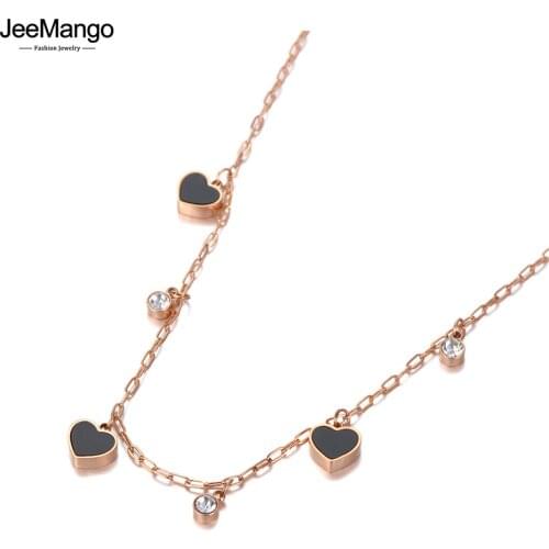JeeMango New CZ Crystal Heart Charm Pendant Necklace For Women Stainless Steel Bohemia Acrylic & Shell Choker Necklace JN20144
