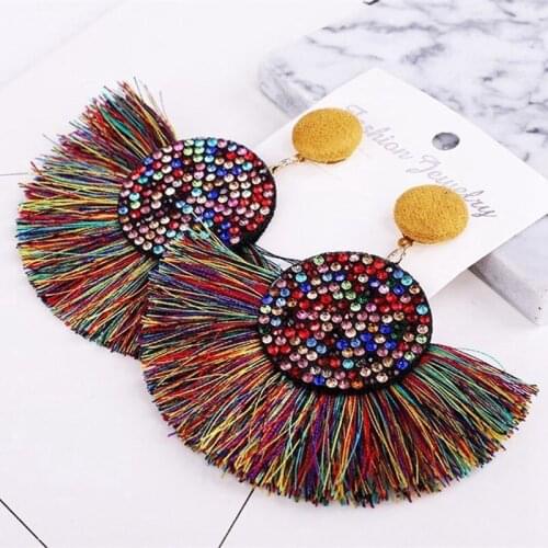 New Fashion Bohemia Tassel Earrings Colorful Charm Crystal Glitter Sequins Dangle Fringe Drop Women Jewelry Gift Accessories