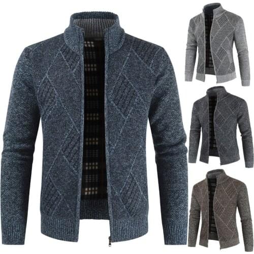 Autumn and winter knitwear mens thick warm coat stripe zipper cardigan fashion youth street sweatwear casual sweater coat