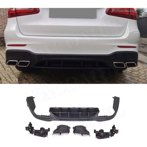 PP Rear Diffuser with Exhaust Tips for Mercedes Benz GLC X253 Sport GLC 300 GLC250 GLC43 SUV 2015-2019 Car Styling Rear Lip