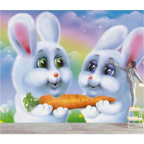 Custom photo mural 3d room wallpaper Cartoon lovely white rabbit children room background 3d wall murals wallpaper for walls 3 d