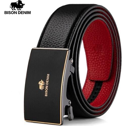 BISON DENIM Cowskin Genuine Leather Men Belt Automatic Buckle Luxury Leather Brand Strap Belt 3.5cm Width Belt for Male N71622
