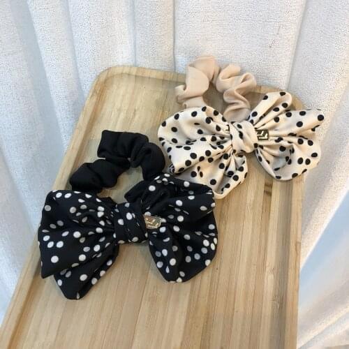 Women Fashion Polka Dot Satin Pearl Hair Ties Lady New Palace Style Fold Bow Hair Bands