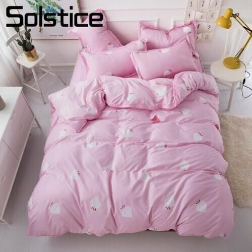 Solstice Home Textile King Queen Twin Linen Girls Kid Teenage Adults Bedding Sets Diamond Pink Duvet Cover Flat Sheet Pillowcase