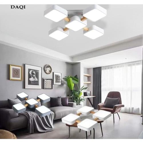 Nordic style bedroom lamp simple modern atmosphere home lamp wooden living room led ceiling lamp square