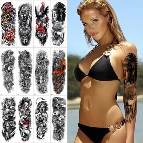Stickers bikini temporary tattoos oversleeve water transfer tattoo long sleeve fake tattoo cover scars body art tattoo large big