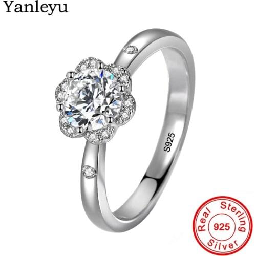 Yanleyu 1 Carat Hearts and Arrows 5A Cubic Zirconia Diamant Wedding Rings for Women Solid S925 Silver Engagement Jewelry PR354