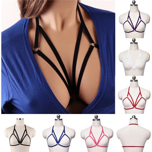 Womens color fetish belt Harajuku top bondage gothic lingerie sexy adjustable pull-up bra