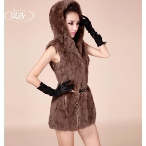 Full Pelt Real Rabbit Fur coat 2015 womens rabbit hair fur vest female hooded medium-long vest