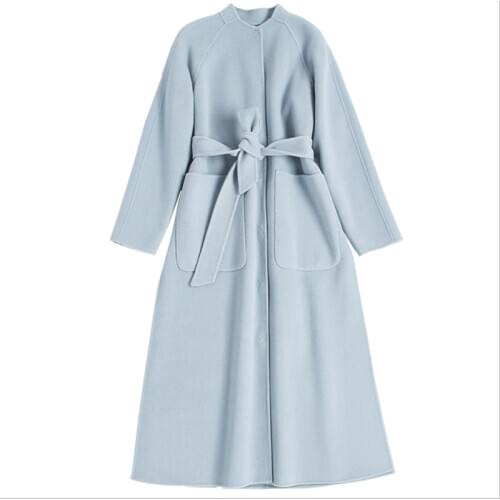 Female black double-faced cashmere coat women mid-length wool coats lady winter high-end jacket blue ladies jackets overcoat